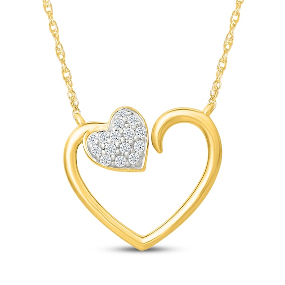Multi-Diamond Double Heart Necklace 1/20 ct tw 10K Yellow Gold 18"
