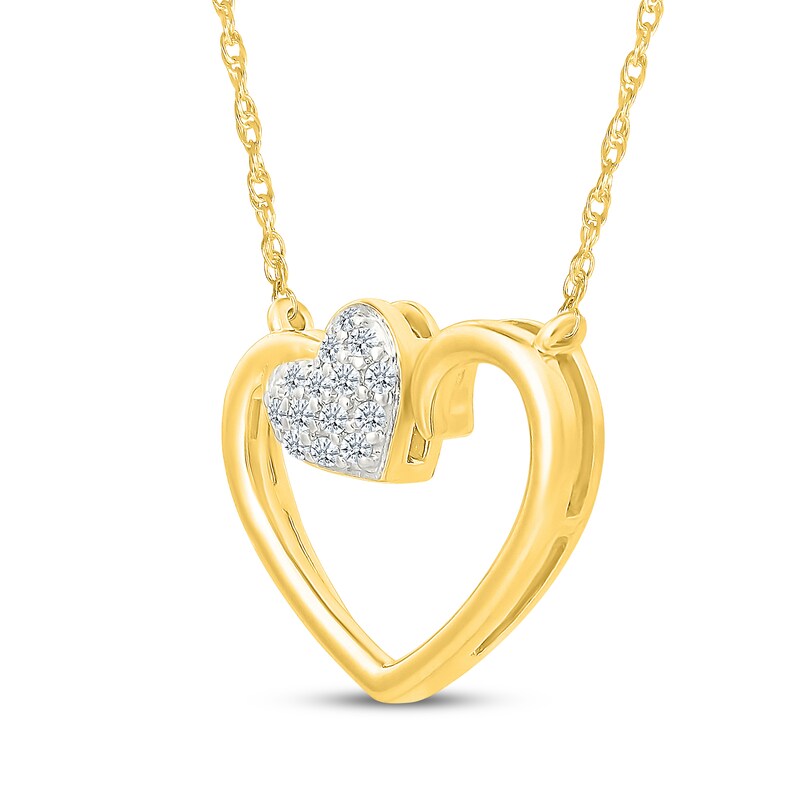 Main Image 2 of Multi-Diamond Double Heart Necklace 1/20 ct tw 10K Yellow Gold 18"