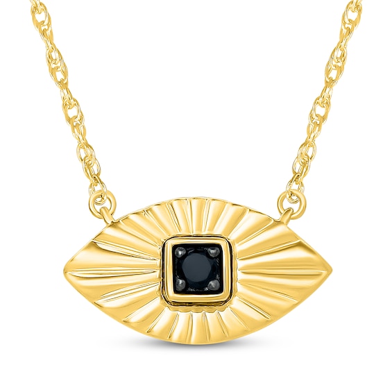 Black Diamond Solitaire Evil Eye Necklace 1/20 ct tw 24K Yellow Gold Vermeil Sterling Silver 18"