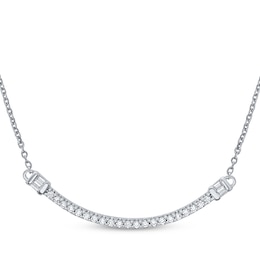Baguette & Round-Cut Diamond Smile Necklace 1/4 ct tw 10K White Gold 18"