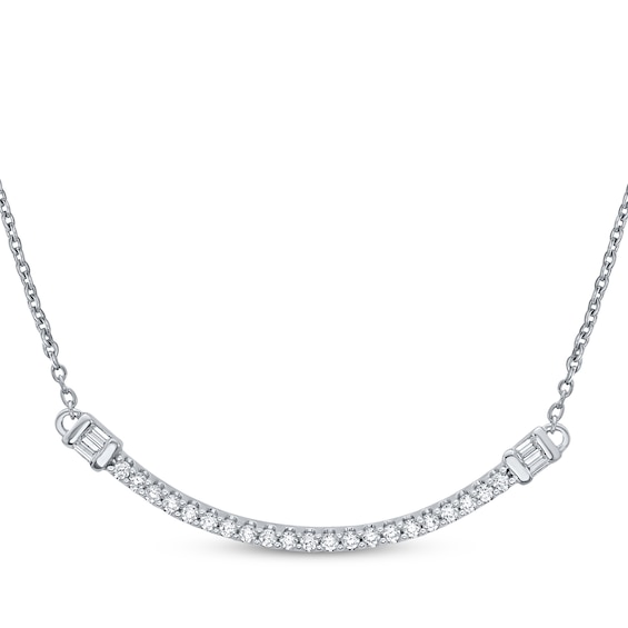 Baguette & Round-Cut Diamond Smile Necklace 1/4 ct tw 10K White Gold 18"