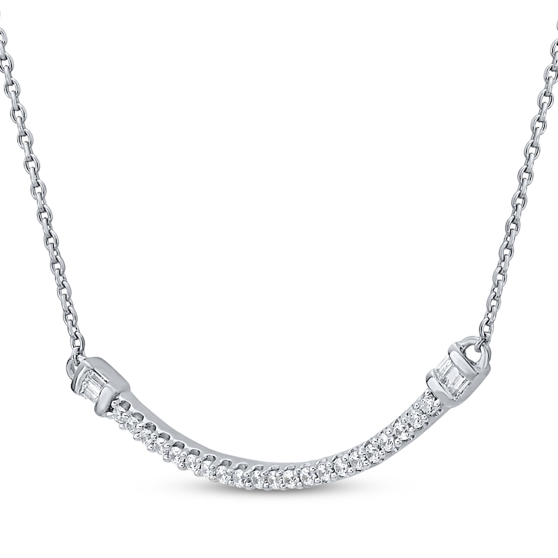 Main Image 2 of Baguette & Round-Cut Diamond Smile Necklace 1/4 ct tw 10K White Gold 18"