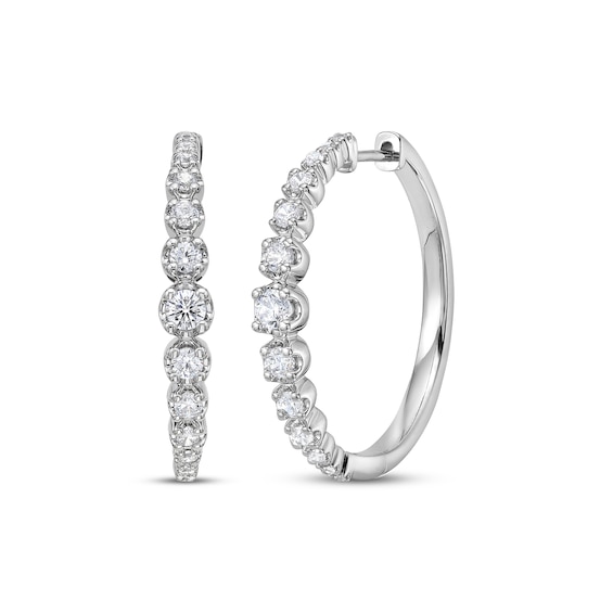 Diamond Graduated Hoop Earrings 3/4 ct tw 10K White Gold