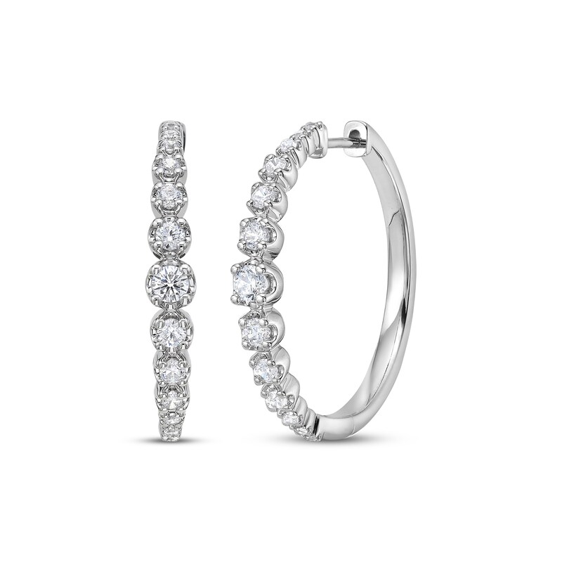 Main Image 1 of Diamond Graduated Hoop Earrings 3/4 ct tw 10K White Gold
