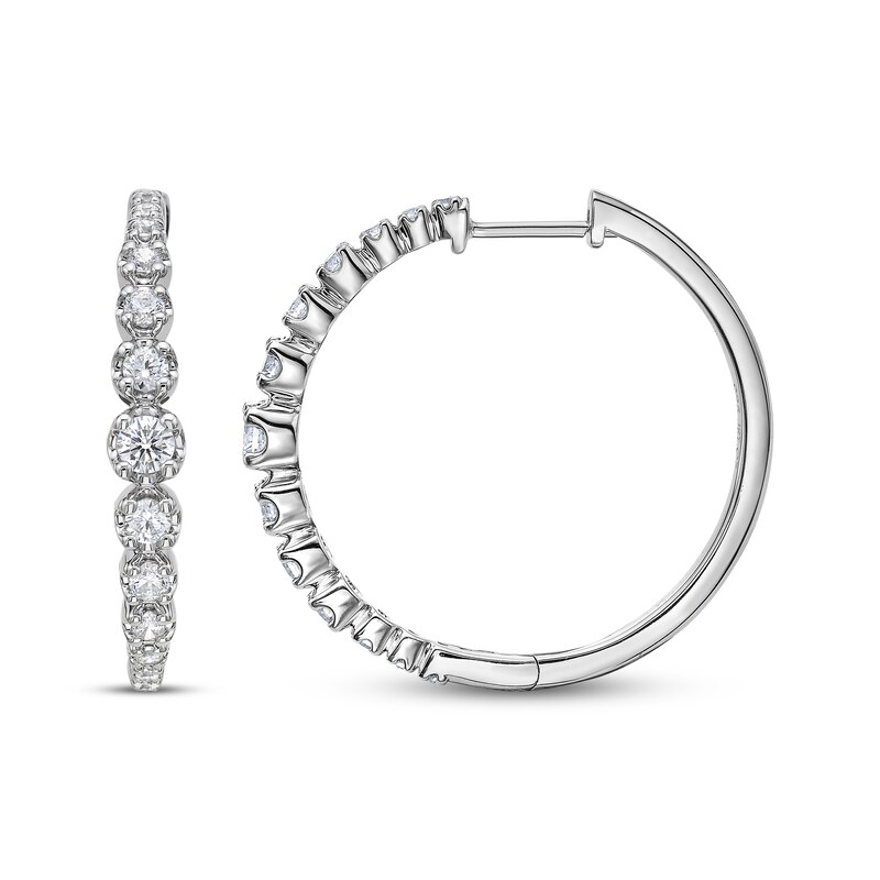 Main Image 3 of Diamond Graduated Hoop Earrings 3/4 ct tw 10K White Gold