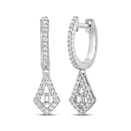 Baguette & Round-Cut Diamond Dangle Hoop Earrings 1/4 ct tw 10K White Gold