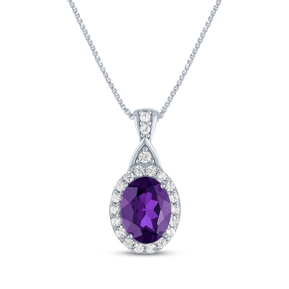 Oval-Cut Amethyst & White Lab-Created Sapphire Halo Necklace Sterling Silver 18"