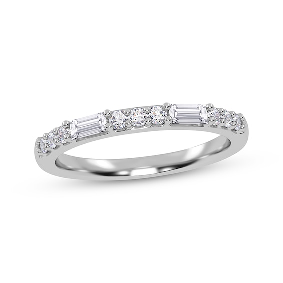Adore Baguette & Round-Cut Diamond Alternating Stackable Anniversary Ring 1/4 ct tw 14K White Gold