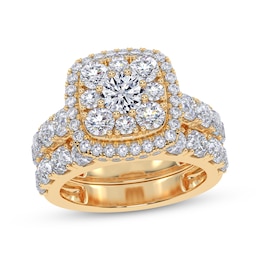 Adore Lab-Grown Diamonds Certified Round-Cut Multi-Stone Cushion Halo Bridal Set 2 ct tw 14K Yellow Gold