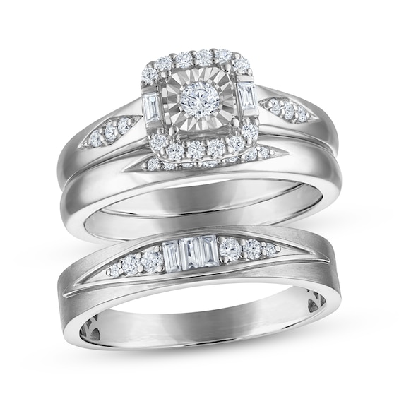 Adore His & Hers Round-Cut Diamond Cushion Frame Bridal Set 3/8 ct tw 10K White Gold
