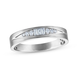 Adore Men's Baguette & Round-Cut Diamond Wedding Band 1/6 ct tw 10K White Gold