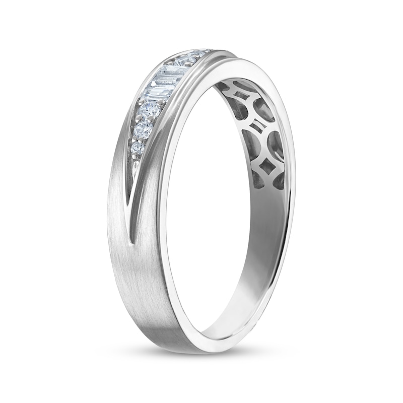 Main Image 2 of Adore Men's Baguette & Round-Cut Diamond Wedding Band 1/6 ct tw 10K White Gold