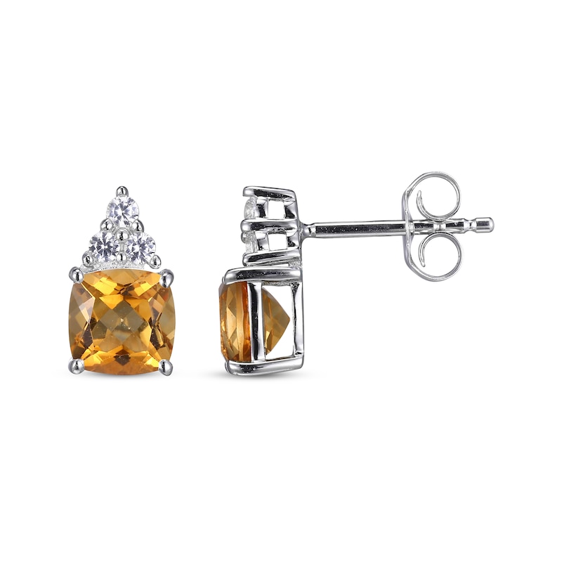 Cushion-Cut Citrine & Round-Cut White Lab-Created Sapphire Stud Earrings Sterling Silver