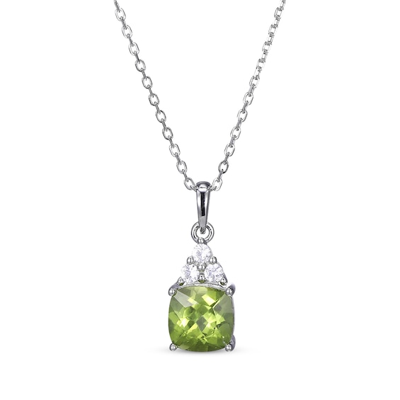 Cushion-Cut Peridot & Round-Cut White Lab-Created Sapphire Necklace Sterling Silver 18“
