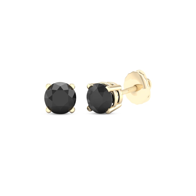 Main Image 1 of Round-cut Black Diamond Solitaire Stud Earrings 1 ct tw 10K Yellow Gold