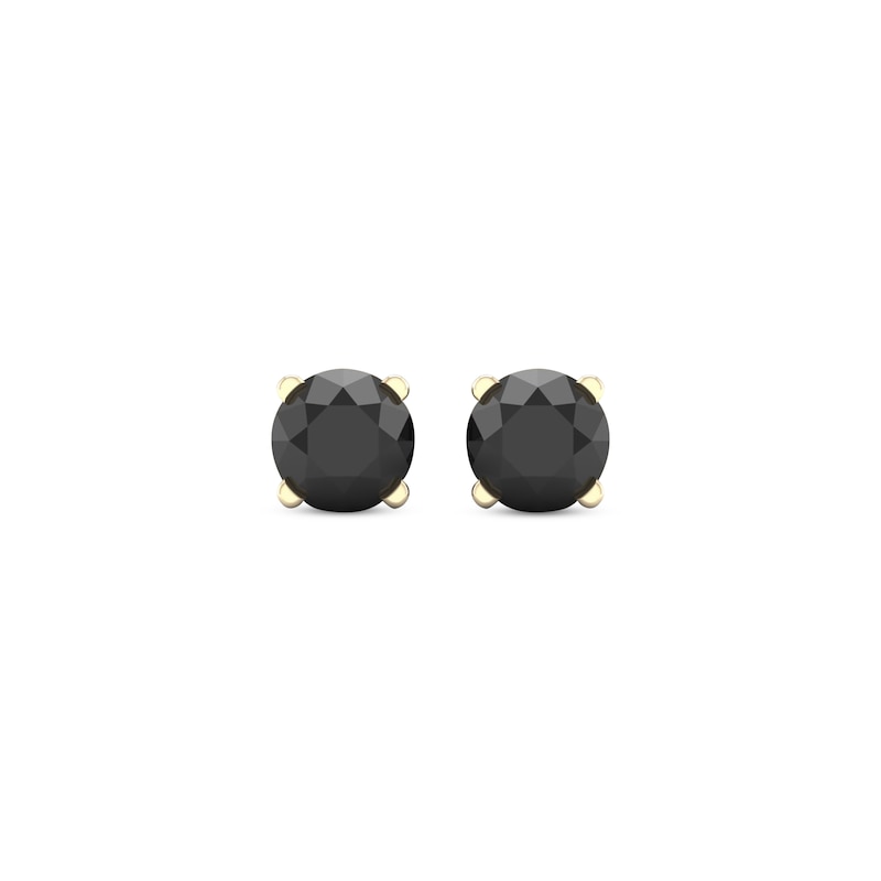 Main Image 2 of Round-cut Black Diamond Solitaire Stud Earrings 1 ct tw 10K Yellow Gold