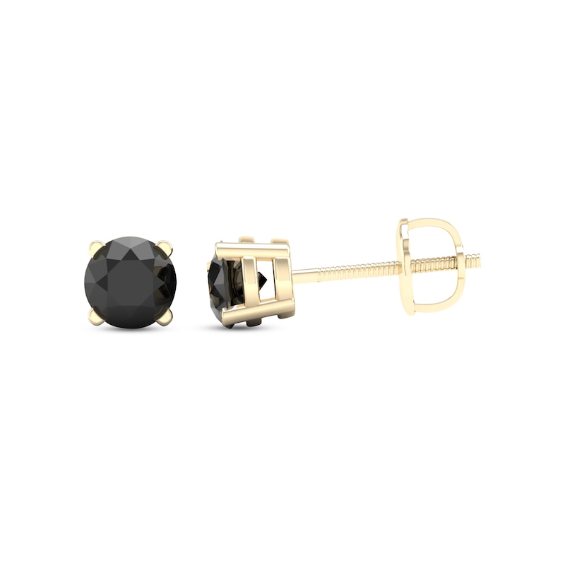 Main Image 3 of Round-cut Black Diamond Solitaire Stud Earrings 1 ct tw 10K Yellow Gold