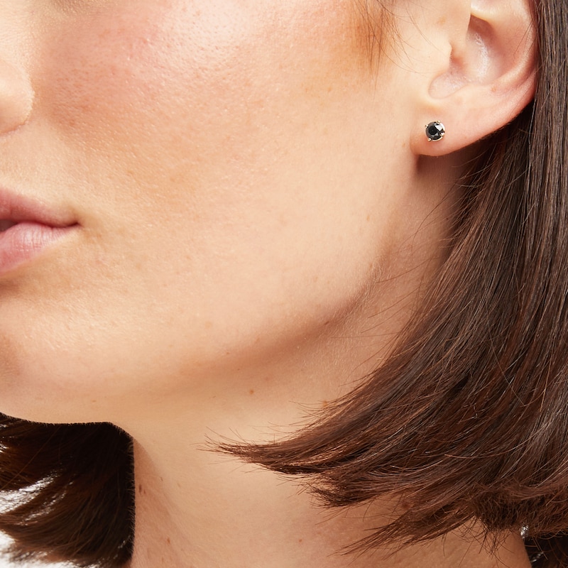 Main Image 5 of Round-cut Black Diamond Solitaire Stud Earrings 1 ct tw 10K Yellow Gold