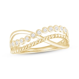 Diamond Beaded Crossover Ring 1/6 ct tw 10K Yellow Gold