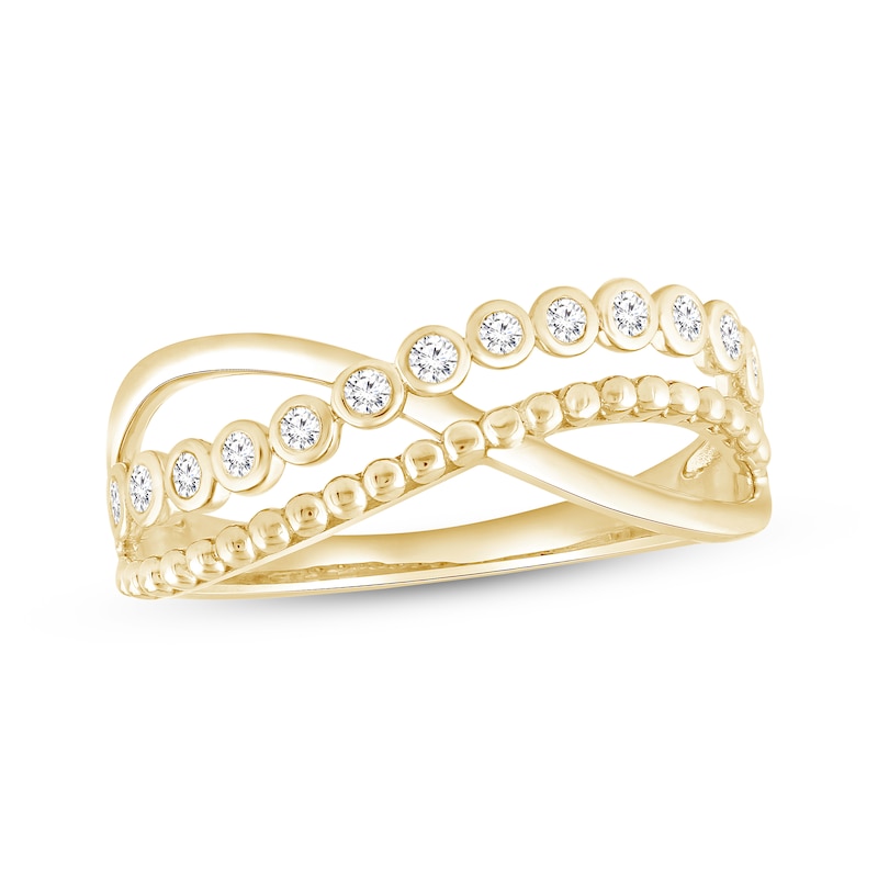 Main Image 1 of Diamond Beaded Crossover Ring 1/6 ct tw 10K Yellow Gold