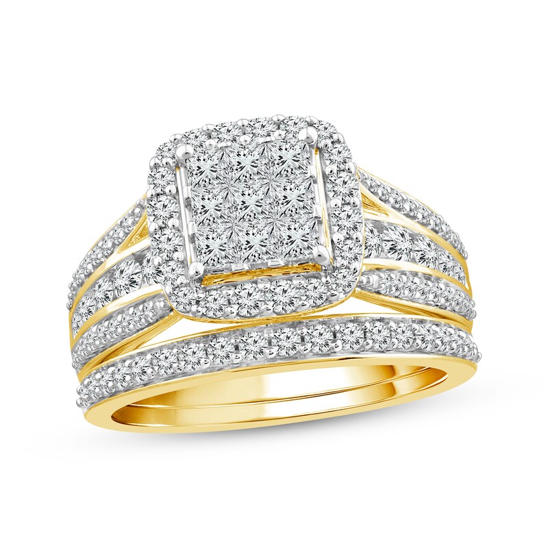 Main Image 1 of Adore Princess-Cut Multi-Diamond Center Bridal Set 1-1/2 ct tw 10K Yellow Gold