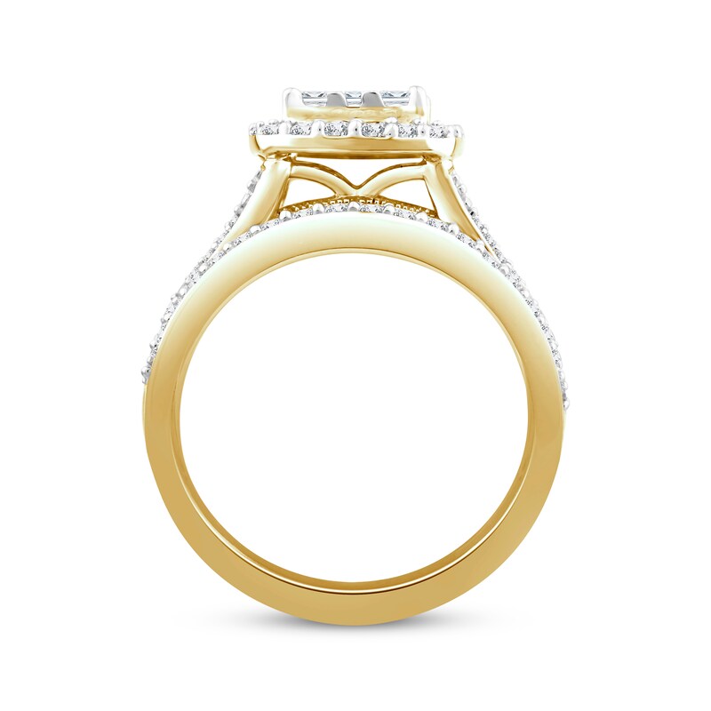 Main Image 3 of Adore Princess-Cut Multi-Diamond Center Bridal Set 1-1/2 ct tw 10K Yellow Gold
