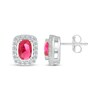 Thumbnail Image 3 of Cushion-Cut Lab-Created Ruby & White Lab-Created Sapphire Stud Earrings Sterling Silver