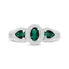 Thumbnail Image 4 of Oval-Cut & Pear-Shaped Lab-Created Emerald & White Lab-Created Sapphire Three-Stone Ring Sterling Silver