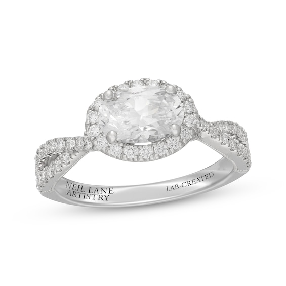 Neil Lane Artistry East West Oval-Cut Lab-Grown Diamond Halo Engagement Ring 1-1/2 ct tw 14K White Gold