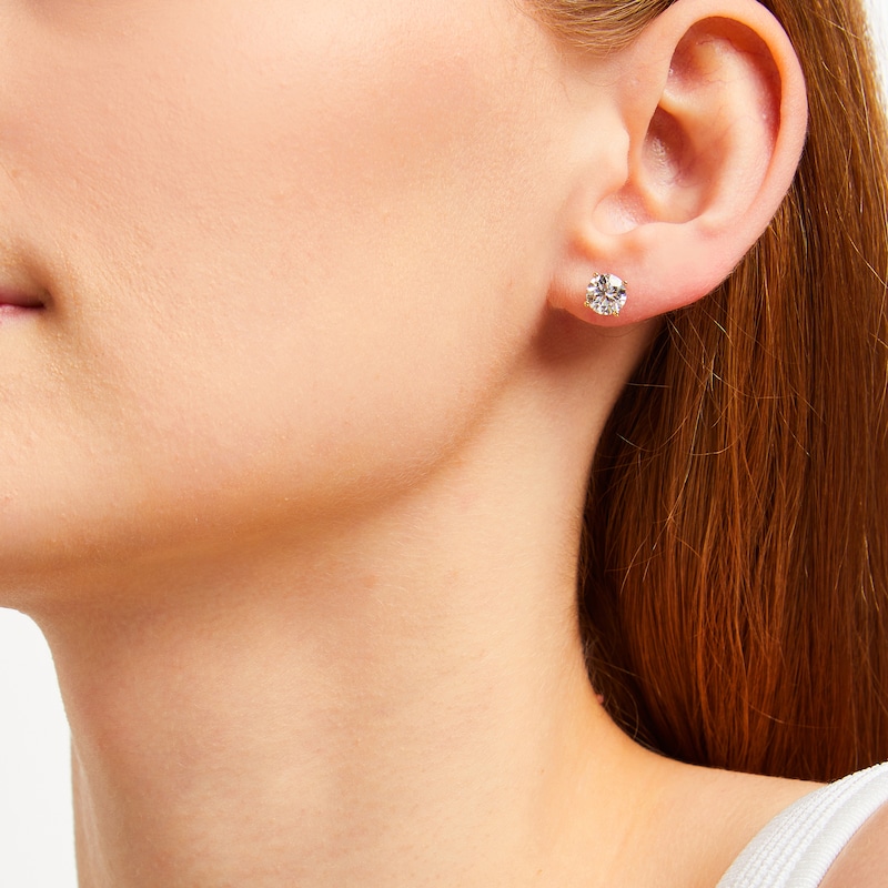 Main Image 4 of KAY Lab-Grown Diamonds Round-Cut Solitaire Stud Earrings 2 ct tw 14K Yellow Gold (F/SI2)