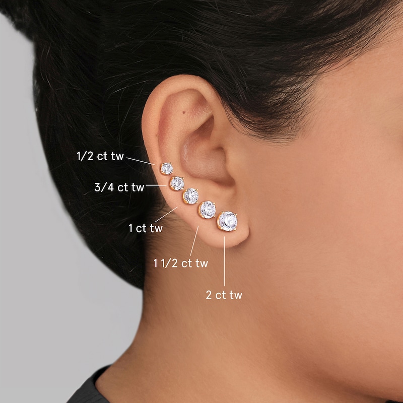 Main Image 6 of KAY Lab-Grown Diamonds Round-Cut Solitaire Stud Earrings 2 ct tw 14K Yellow Gold (F/SI2)