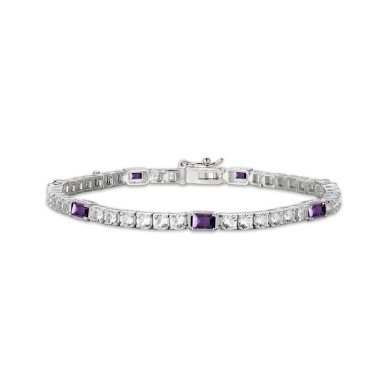 Emerald-Cut Amethyst & White Lab-Created Sapphire Bracelet Sterling Silver 7.25"