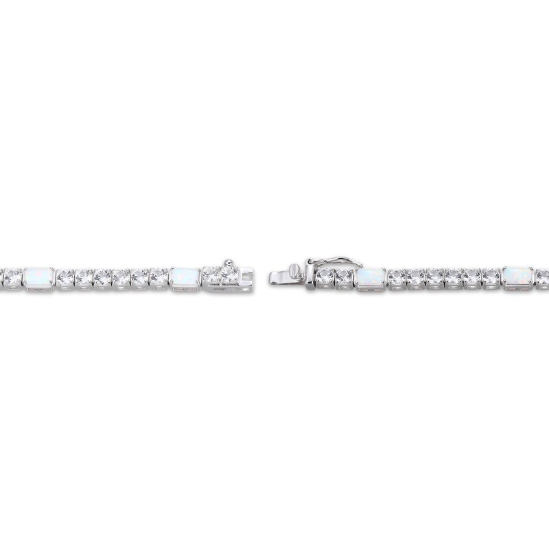 Main Image 3 of Emerald-Cut Lab-Created Opal & White Lab-Created Sapphire Station Bracelet Sterling Silver 7.25"