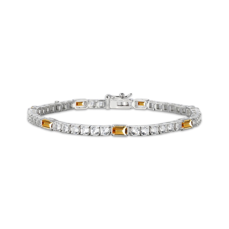 Main Image 1 of Emerald-Cut Citrine & White Lab-Created Sapphire Station Bracelet Sterling Silver 7.25&quot;