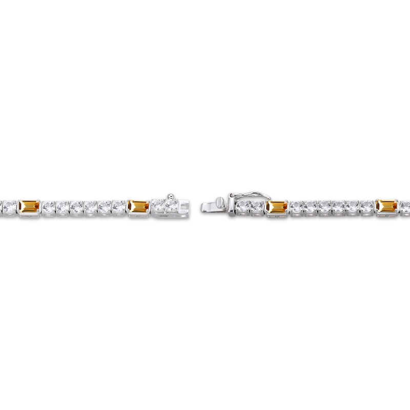 Main Image 3 of Emerald-Cut Citrine & White Lab-Created Sapphire Station Bracelet Sterling Silver 7.25&quot;
