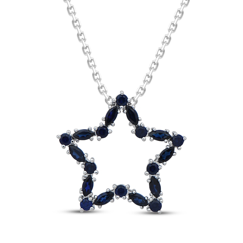 Main Image 1 of Marquise & Round-Cut Blue Lab-Created Sapphire Star Necklace Sterling Silver 18"