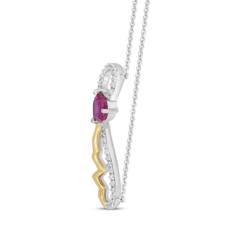 Main Image 2 of Heart-Shaped Lab-Created Ruby & White Lab-Created Sapphire Heartbeat Necklace Sterling Silver & 10K Yellow Gold 18"