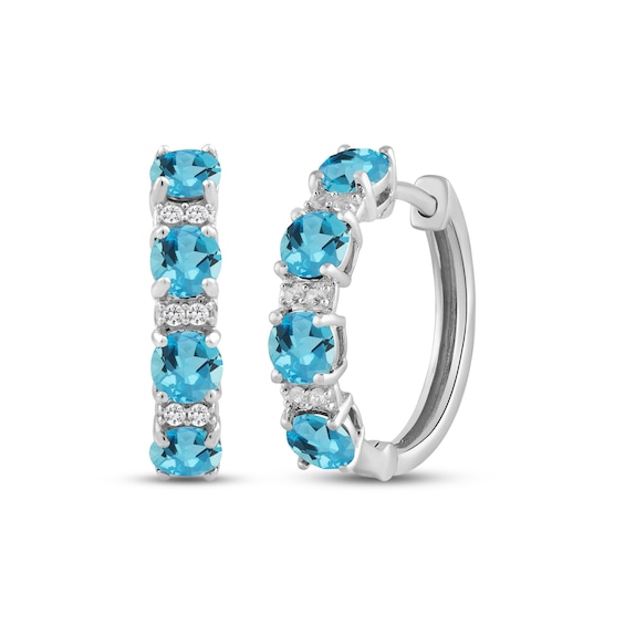 Swiss Blue Topaz & White Lab-Created Sapphire Hoop Earrings Sterling Silver
