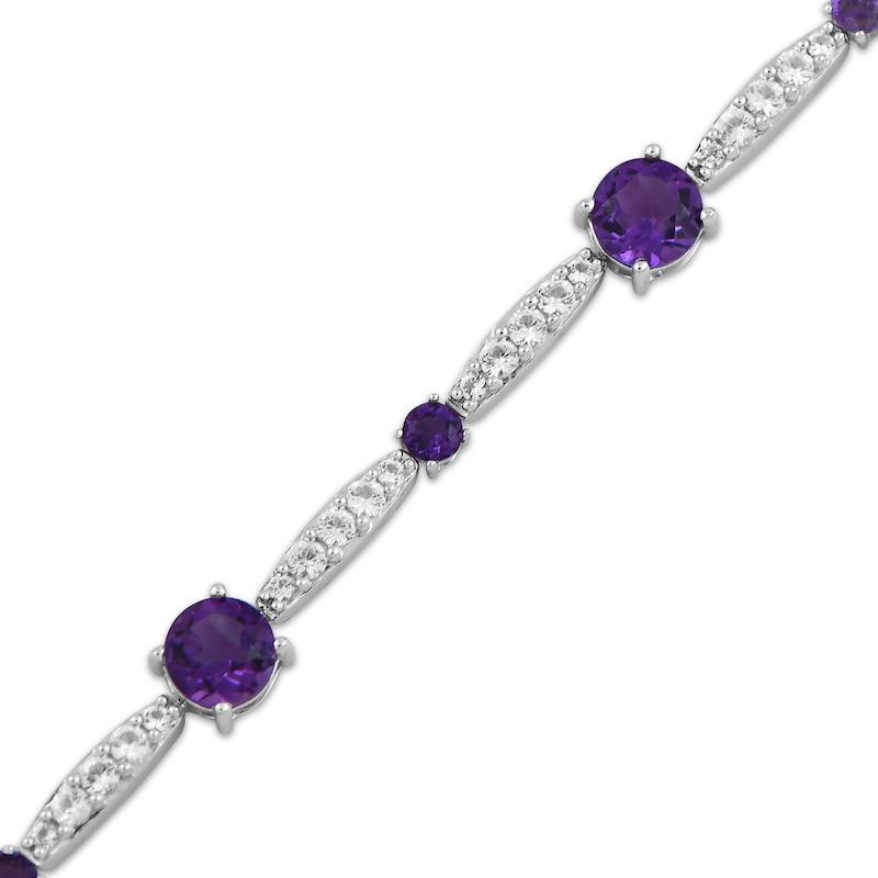 Main Image 2 of Amethyst & White Lab-Created Sapphire Link Bracelet Sterling Silver 7.5"