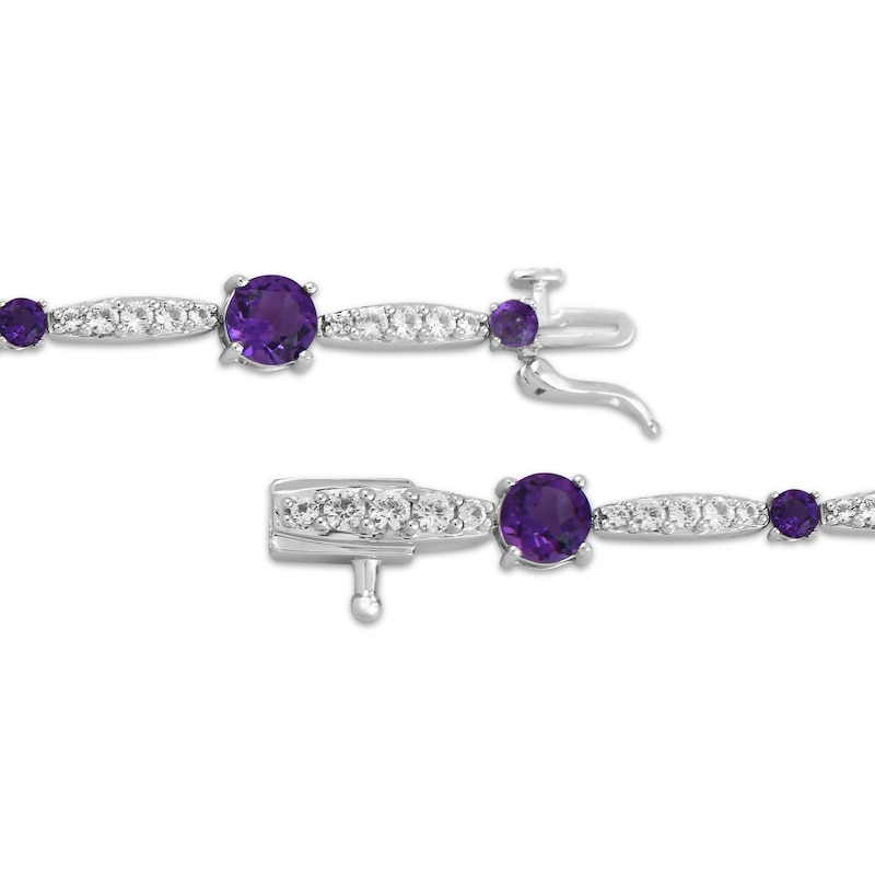 Main Image 3 of Amethyst & White Lab-Created Sapphire Link Bracelet Sterling Silver 7.5"