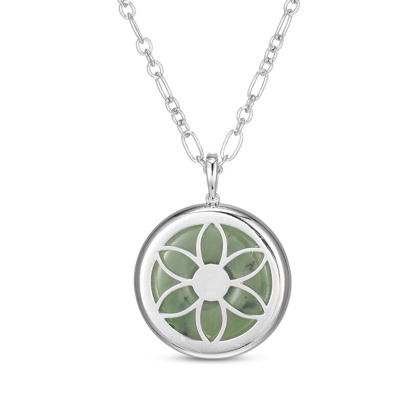 Main Image 3 of Nephrite Jade Chinese "Luck" Circle Necklace Sterling Silver 18"