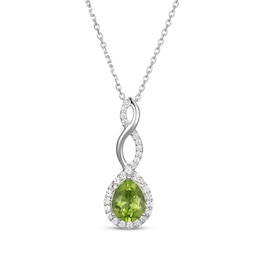 Pear-Shaped Peridot & White Lab-Created Sapphire Twist Drop Necklace Sterling Silver 18"