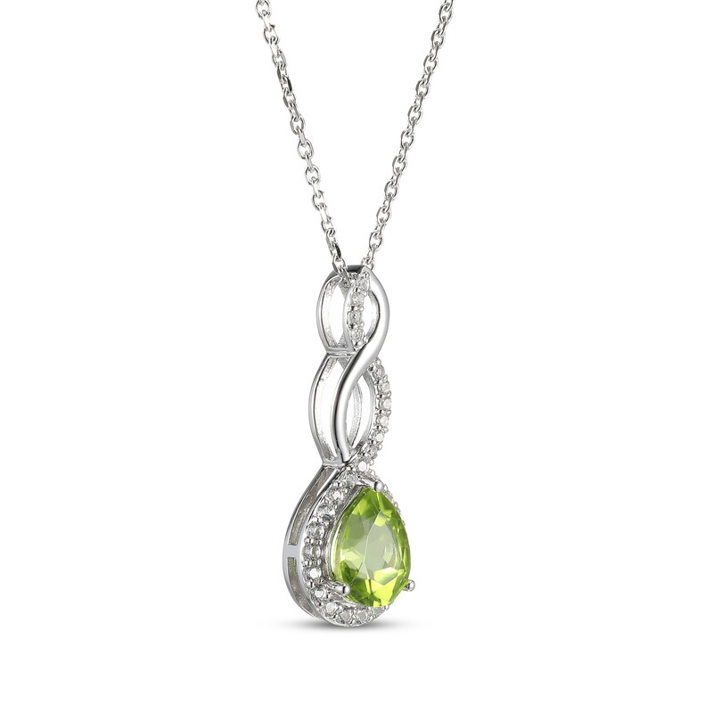 Main Image 2 of Pear-Shaped Peridot & White Lab-Created Sapphire Twist Drop Necklace Sterling Silver 18"