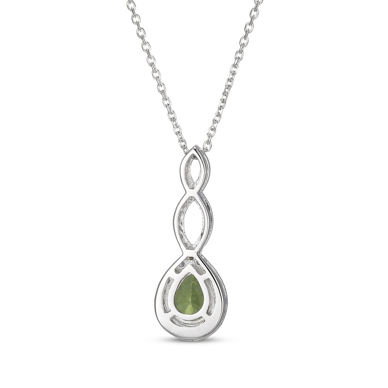 Main Image 3 of Pear-Shaped Peridot & White Lab-Created Sapphire Twist Drop Necklace Sterling Silver 18"