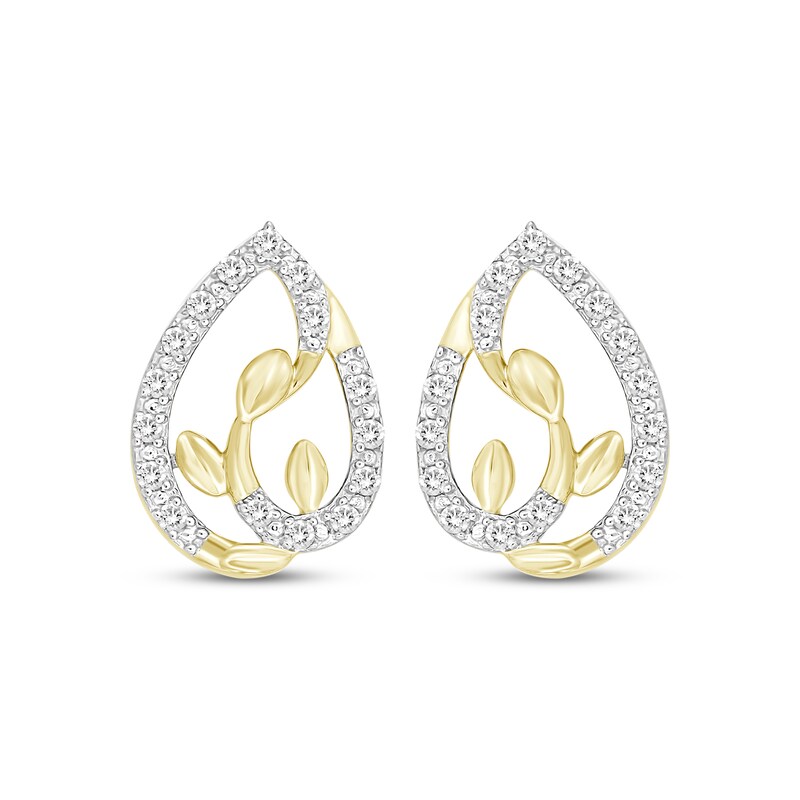 Main Image 2 of Diamond Leaf Teardrop Frame Earrings 1/5 ct tw 10K Yellow Gold