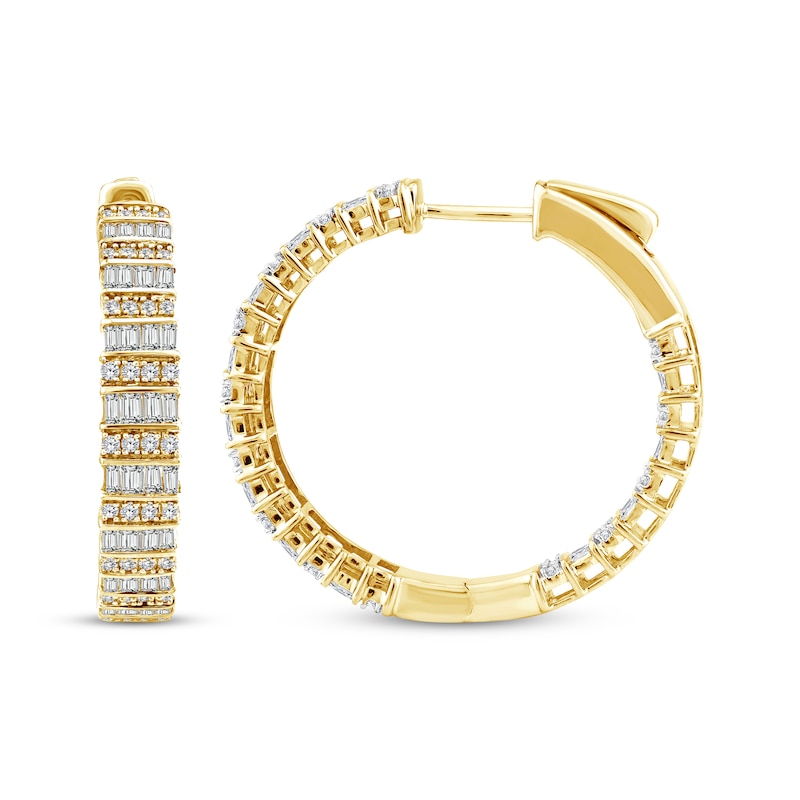 Main Image 1 of Baguette & Round-Cut Diamond  Inside-Out Hoop Earrings 1-3/4 ct tw 14K Yellow Gold