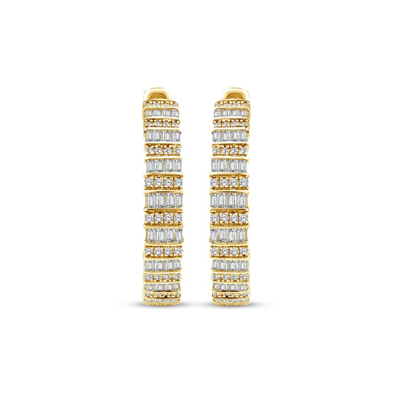Main Image 2 of Baguette & Round-Cut Diamond  Inside-Out Hoop Earrings 1-3/4 ct tw 14K Yellow Gold