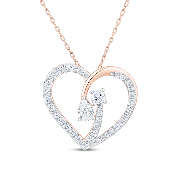 KAY Lab-Grown Diamonds Pear-Shaped & Round-Cut Open Heart Necklace 1-1/2 ct tw 14K Rose Gold 18"