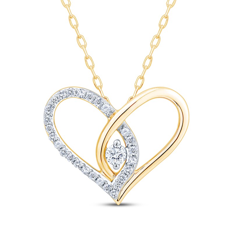 Main Image 1 of Diamond Looping Heart Necklace 1/5 ct tw 10K Yellow Gold 18"