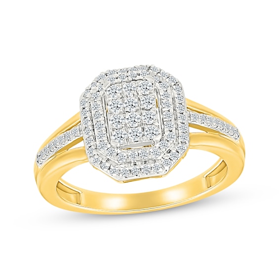 Multi-Diamond Center Double Octagon Halo Ring 1/2 ct tw 10K Yellow Gold